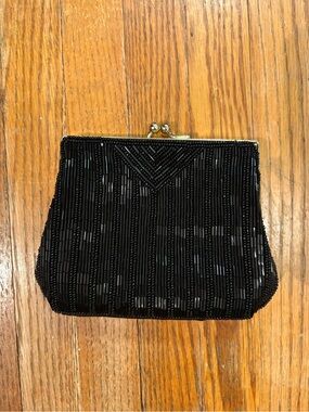 Vintage Black Beaded Evening Clutch - 2 in 1
